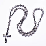 Gray Ripple Stone Hematite Cross Necklace