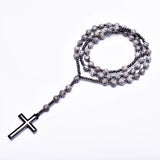 Gray Ripple Stone Hematite Cross Necklace