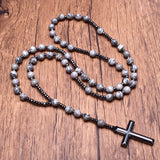 Gray Ripple Stone Hematite Cross Necklace