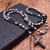 Gray Ripple Stone Hematite Cross Necklace