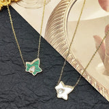 Green Maple Leaf Titanium Steel Necklace Retro Clavicle Chain