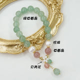 Green Strawberry Crystal Bracelet for Women Peach Blossom Pearl Bracelet