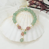 Green Strawberry Crystal Bracelet for Women Peach Blossom Pearl Bracelet