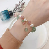 Green Strawberry Crystal Bracelet for Women Peach Blossom Pearl Bracelet