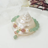 Green Strawberry Crystal Bracelet for Women Peach Blossom Pearl Bracelet