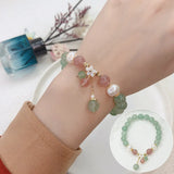 Green Strawberry Crystal Bracelet for Women Peach Blossom Pearl Bracelet