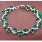 Green Zircinia CZ Silver Women Link Chain Bracelet
