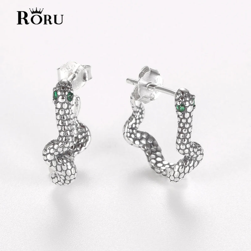 Green Zircon Snake Silver 925 Earrings for Women Animal Drop Earring