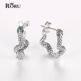 Green Zircon Snake Silver 925 Earrings for Women Animal Drop Earring