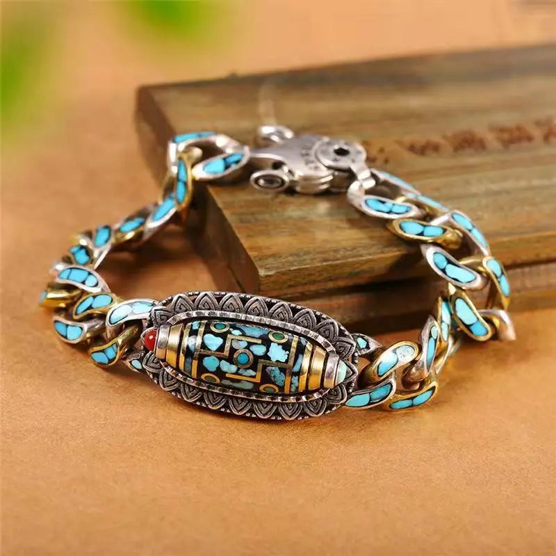 Retro Transfer Rotating Nine-eye Dzi Bead Bracelet Men's Gift