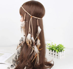 Feathers Hair Band Women Bohemian Indian Elastic headband Party Gift