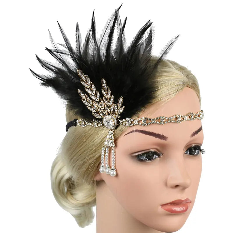 Feather Flapper Headband Vintage Costume Party Hairband