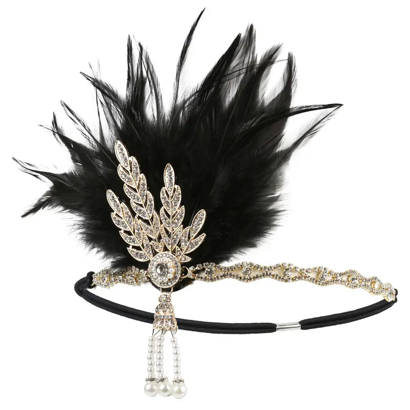 Feather Flapper Headband Vintage Costume Party Hairband