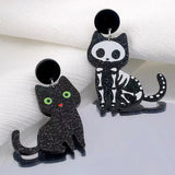 Animal Skull Bone Green Eyes Cat Ear Studs Novelty Jewelry