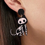 Animal Skull Bone Green Eyes Cat Ear Studs Novelty Jewelry