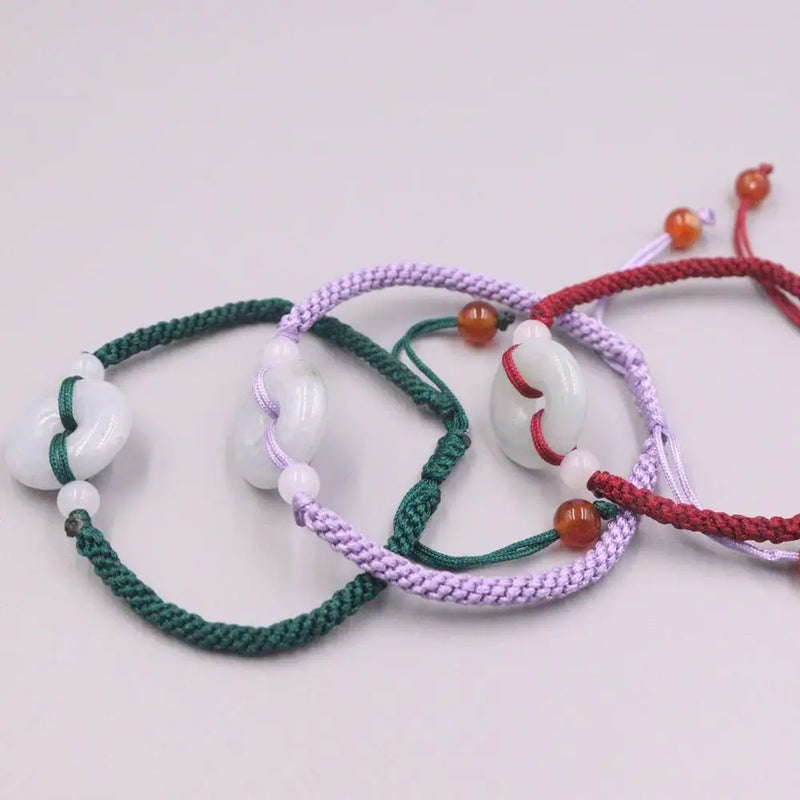 Hand Knitted Bracelet 17mm Jardite Circular Amulet Popcorn Chain Bracelet
