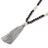 Hand Knotted Sweater Chain Real Volcanic Stone Moonstone Beads Necklace
