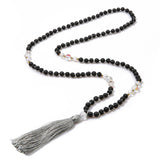 Hand Knotted Sweater Chain Real Volcanic Stone Moonstone Beads Necklace