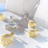 Angel Fatima Choker Necklace Iced Out Sliver CZ Stone Women Men