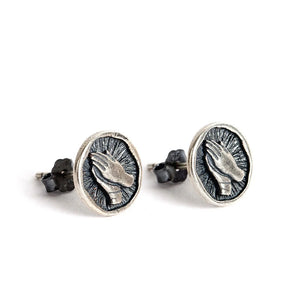 Antique 925 Sterling Silver Round Stud Earrings - Hand Shaped