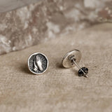 Antique 925 Sterling Silver Round Stud Earrings - Hand Shaped
