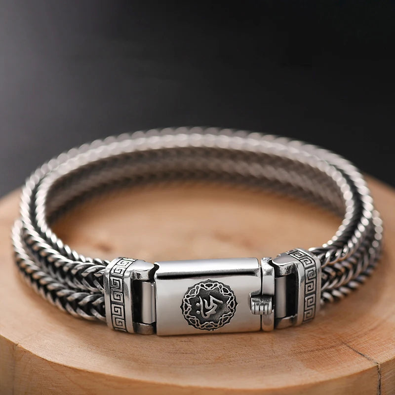 Hand-Woven Silver Men's Bracelet Chinese Retro Thai Silver Jewelry
