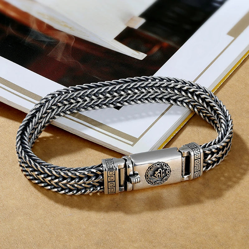 Chinese Style Men's Silver Bracelet Hand-woven Thai Jewelry