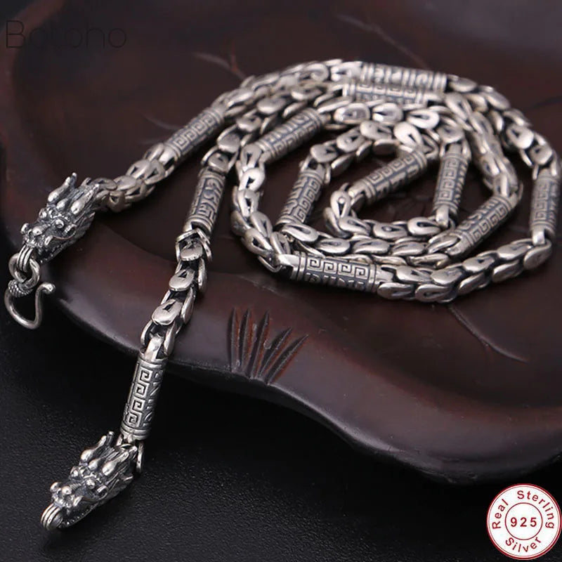 925 Silver Dragon Necklace Tibetan Proverb Power Dragon Necklace