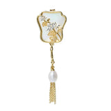 Vintage 14K Plated Pearl Shell Tassel Brooch for Women
