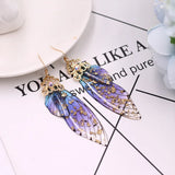 Fairy Wing Drop Earrings Foil Rhinestone Bridal Jewelry