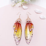 Fairy Wing Drop Earrings Foil Rhinestone Bridal Jewelry