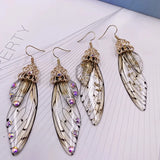 Fairy Wing Drop Earrings Foil Rhinestone Bridal Jewelry