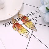 Fairy Wing Drop Earrings Foil Rhinestone Bridal Jewelry