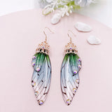 Fairy Wing Drop Earrings Foil Rhinestone Bridal Jewelry