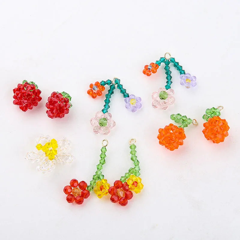 10pcs Glass Crystal Beads Flower Strawberry Fruit Earring Pendants