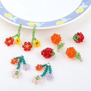 10pcs Glass Crystal Beads Flower Strawberry Fruit Earring Pendants