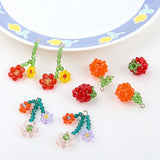10pcs Glass Crystal Beads Flower Strawberry Fruit Earring Pendants