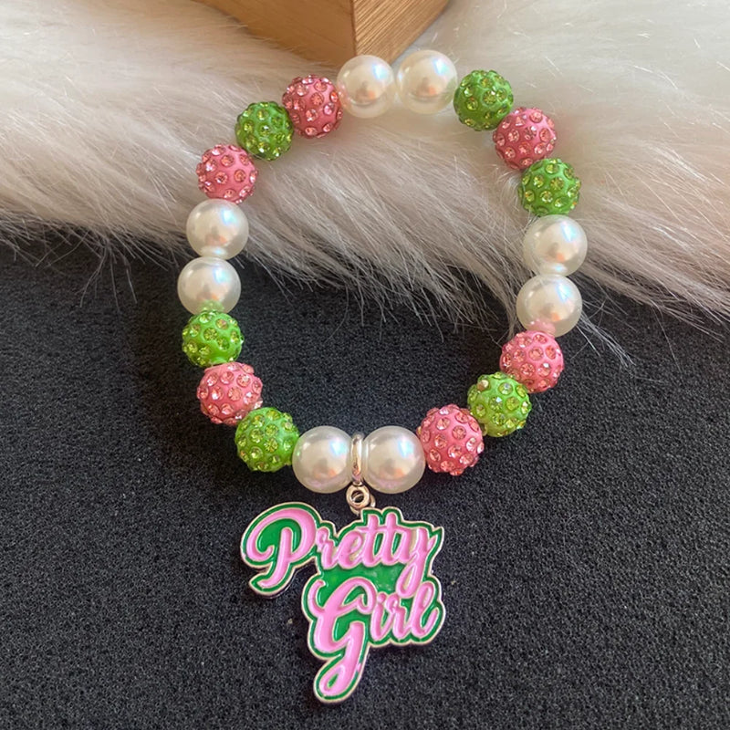 Greek Letter Charm Beaded Bracelet