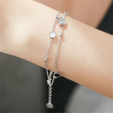 Crystal Star Bead 925 Silver Charm Bracelet Bangle for Women Wedding Party