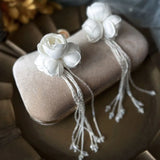 Petal Beaded Tassel Ear Clip Wedding Earrings