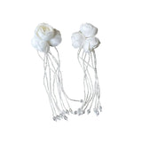 Petal Beaded Tassel Ear Clip Wedding Earrings