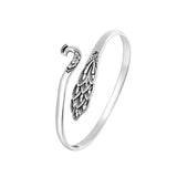 925 Silver Peacock Flaunting Tail Open Charms Bangle Women Sterling Jewelry