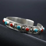 Retro Silver Green Stone Bracelet Open Bracelet Ethnic Style