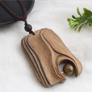 Sandalwood Stone Pendant Necklace Long Chain Sweater N600