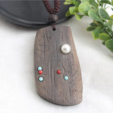 Sandalwood Stone Pendant Necklace Long Chain Sweater N600