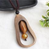 Sandalwood Stone Pendant Necklace Long Chain Sweater N600