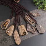 Sandalwood Stone Pendant Necklace Long Chain Sweater N600