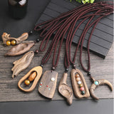 Sandalwood Stone Pendant Necklace Long Chain Sweater N600