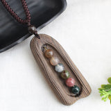 Sandalwood Stone Pendant Necklace Long Chain Sweater N600