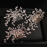 Silver Rose Tiara Hair Combs Crystal Rhinestone Bridal Hair Accessories